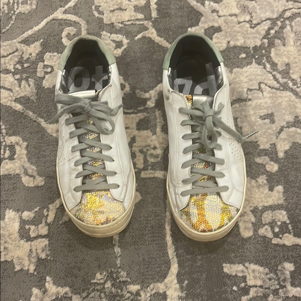 P448 White and Gold Women's Sneakers